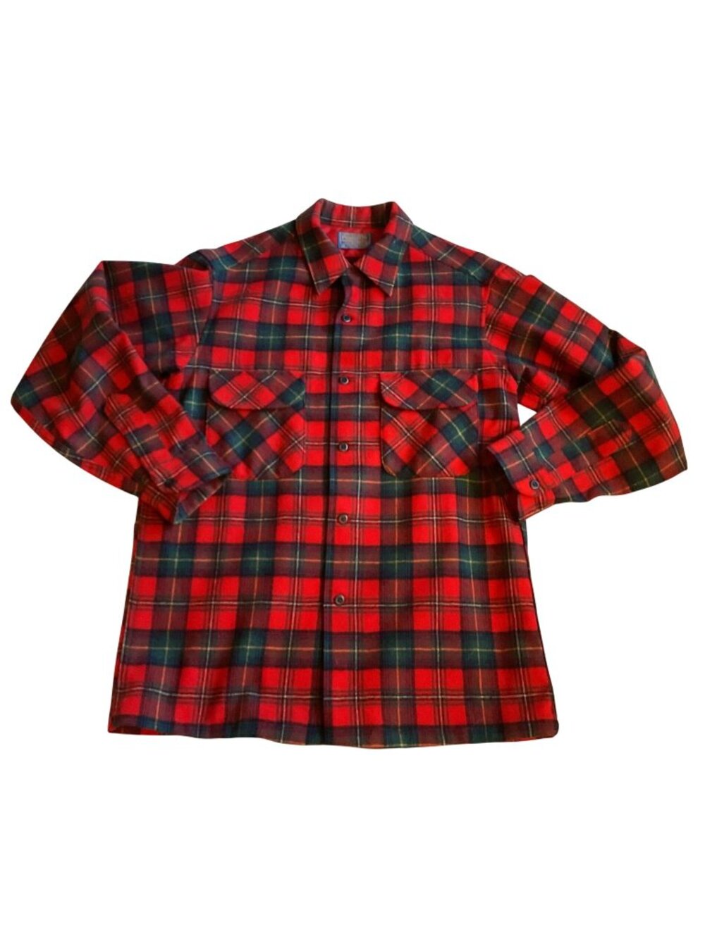 Vintage Pendleton Red & Green Plaid Board Shirt Wool Long Sleeve USA Made Mens